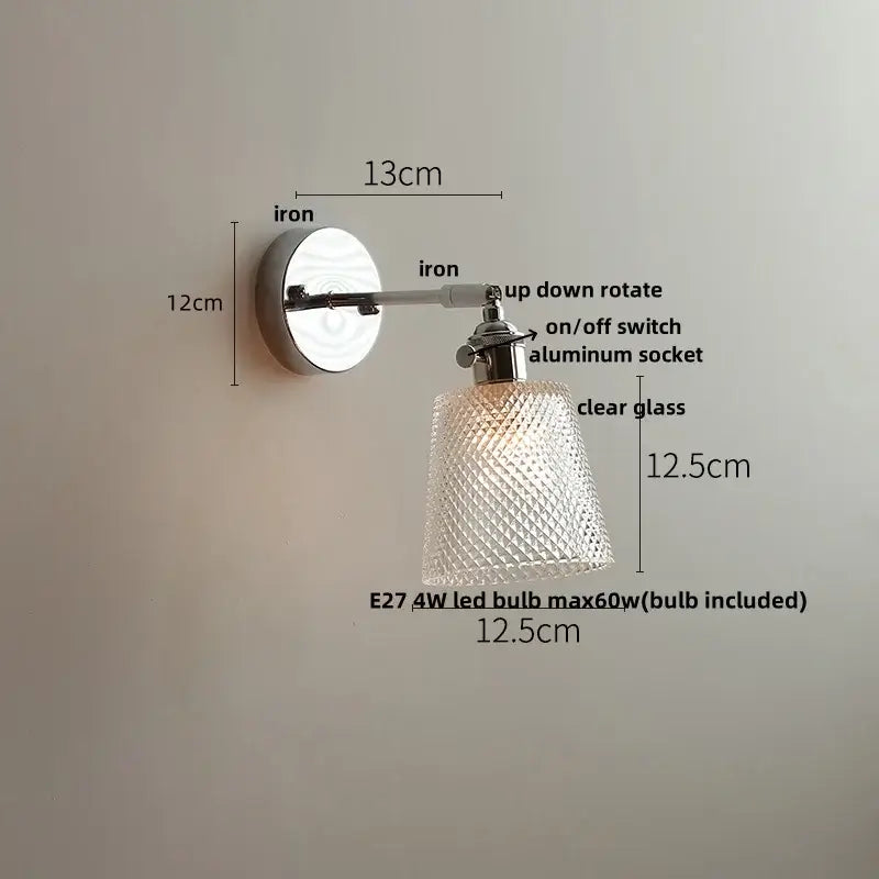 Modern chrome wall light with perforated fabric shade for bedroom