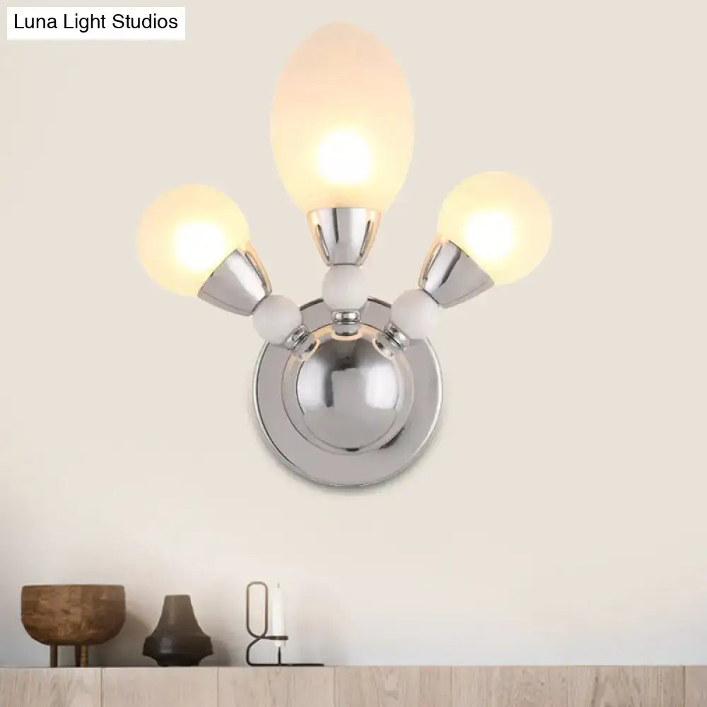 Modern chrome wall light with white glass shades bedroom sconce