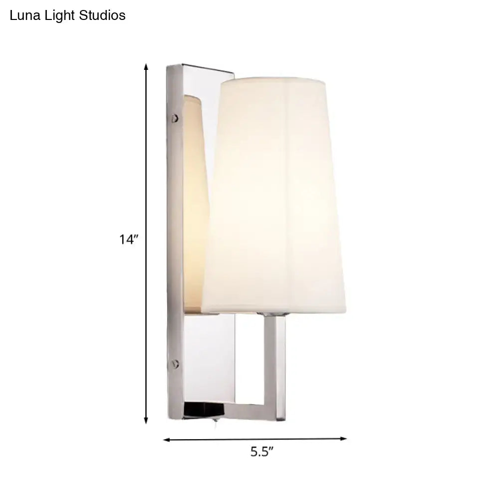 Modern chrome wall sconce light with cone fabric shade bedroom