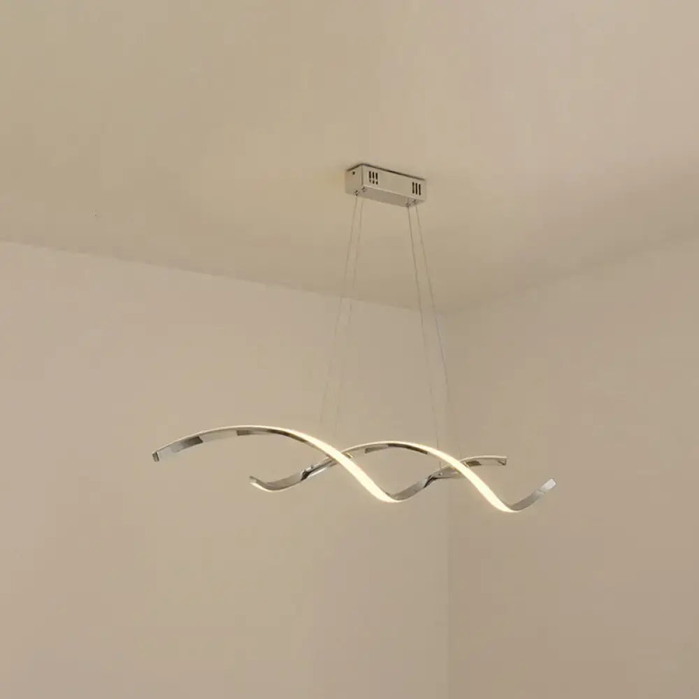 Modern chrome finished led island lighting with a sleek flowing double spiral design for kitchen pendant lighting