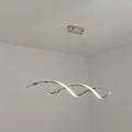 Modern chrome wave led island lighting with intertwined wave arms emitting bright white light for kitchen pendant use