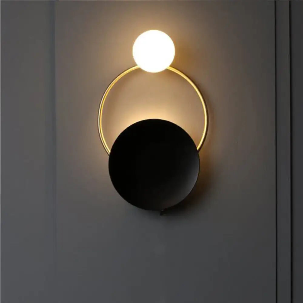 Modern circle wall sconce black & gold corridor light – bedroom