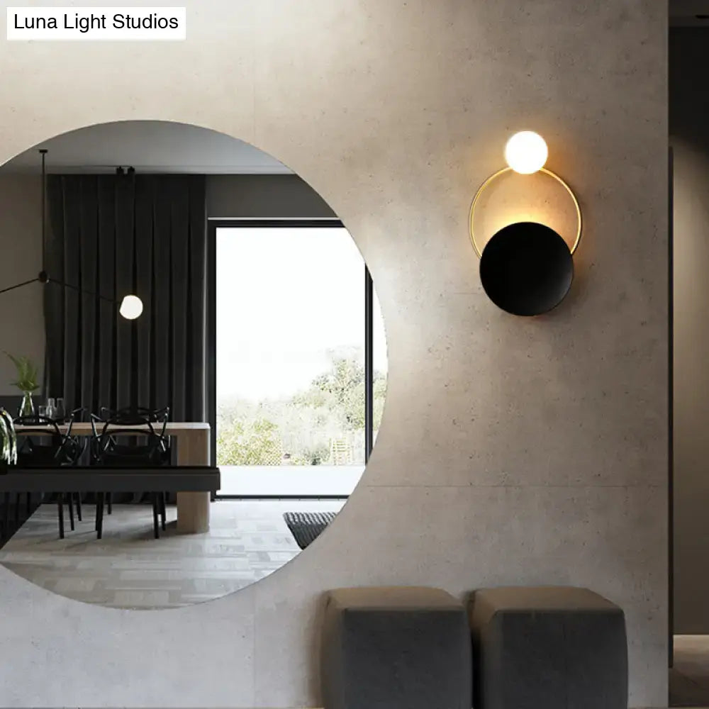 Modern circle wall sconce black & gold corridor light – bedroom