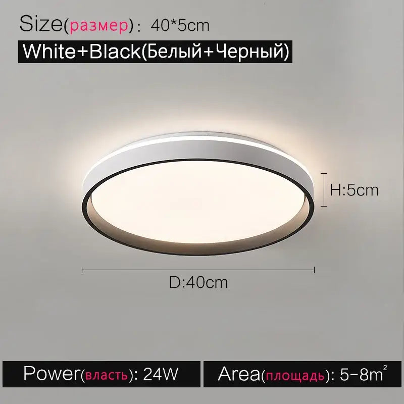 Modern circular black & white led ceiling lamp for bedroom