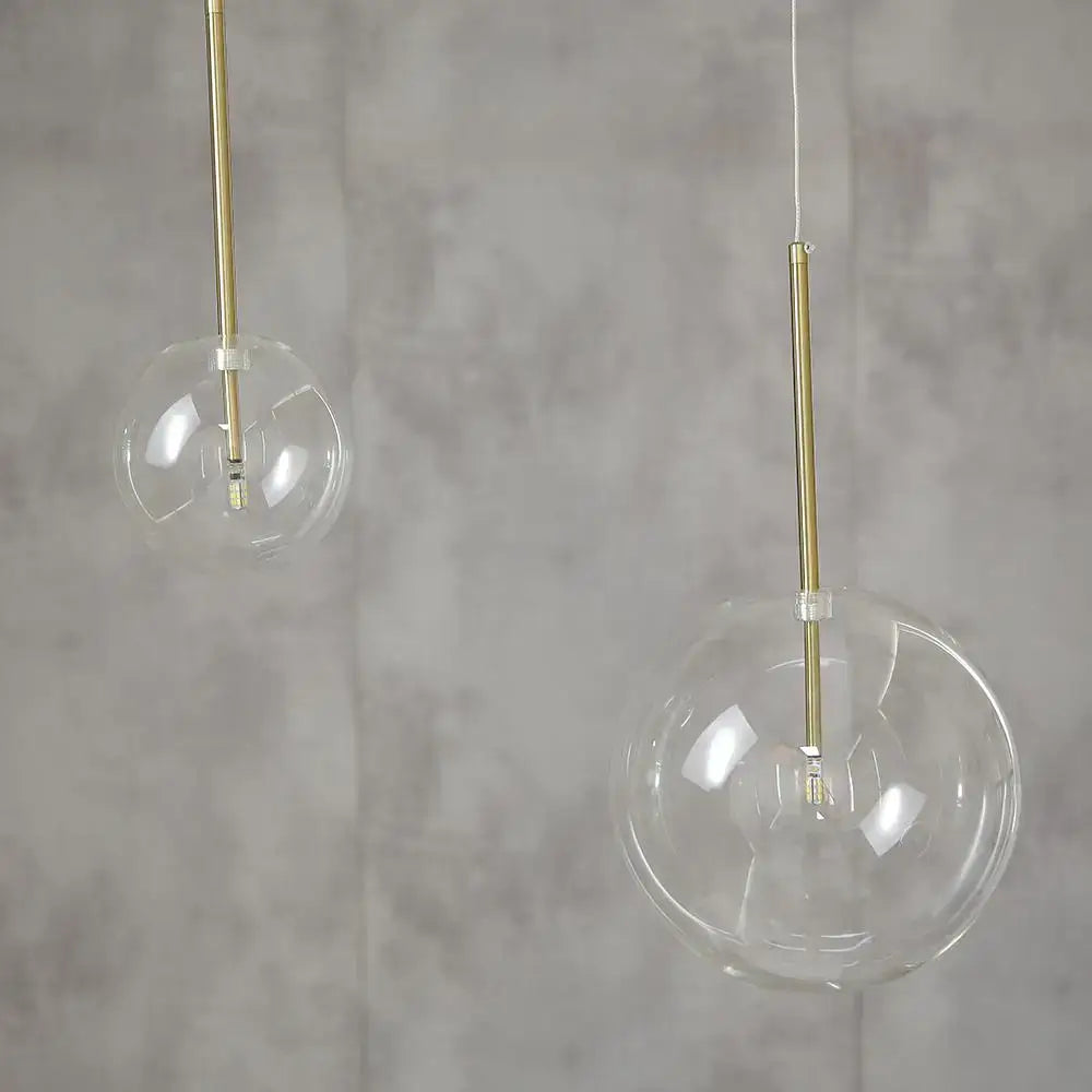 Modern clear bubble glass ball pendant light kitchen black metal fixtures