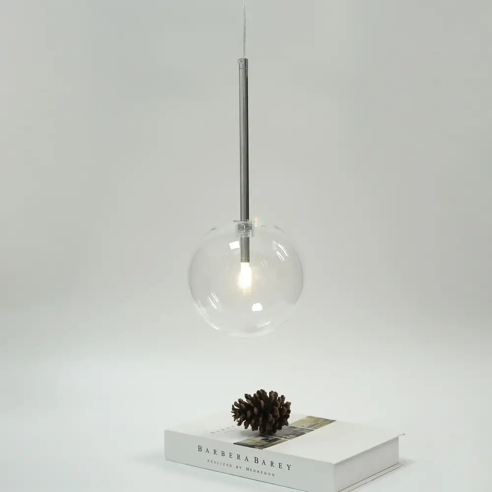 Modern clear bubble glass ball pendant light kitchen black metal fixtures