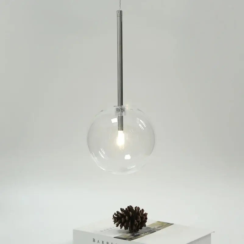 Modern clear bubble glass ball pendant light kitchen black metal fixtures