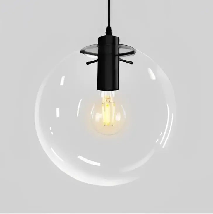 Modern clear bubble glass ball pendant light kitchen black metal fixtures