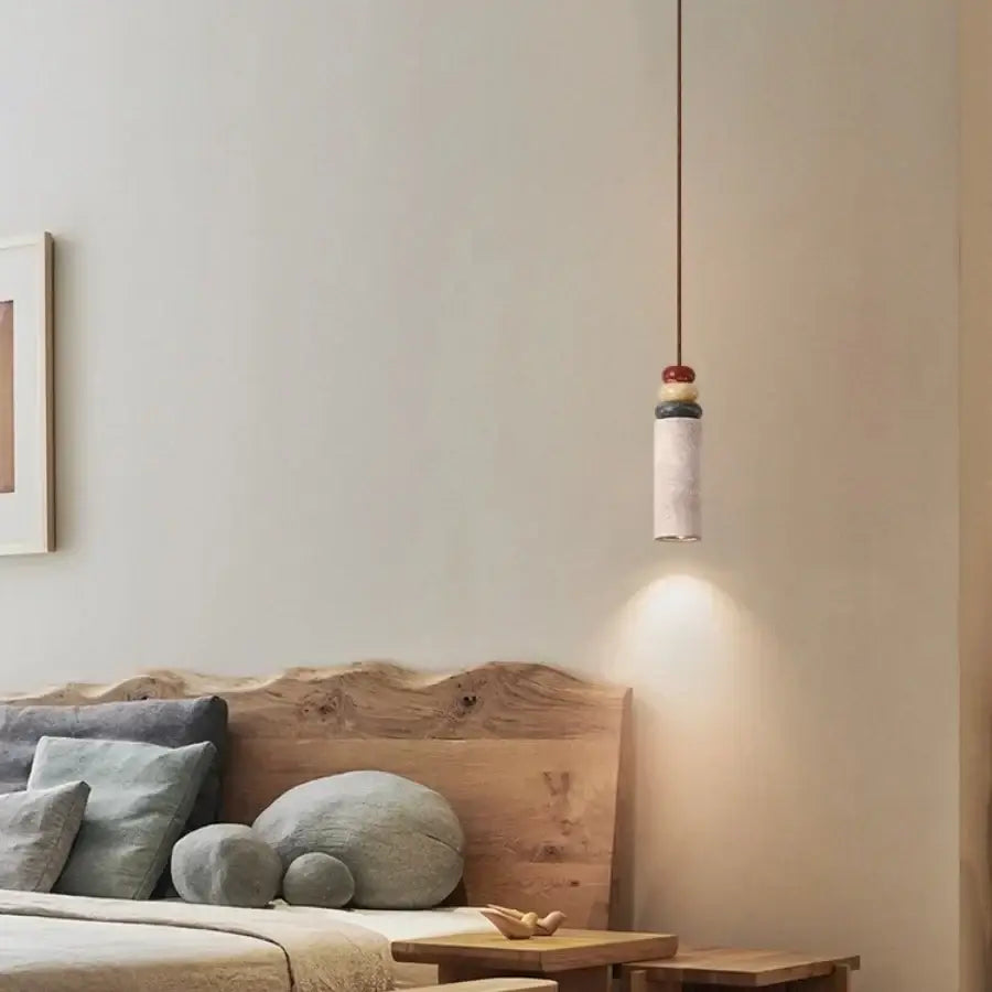 Modern colorful stone led pendant light dining room concrete cylinder