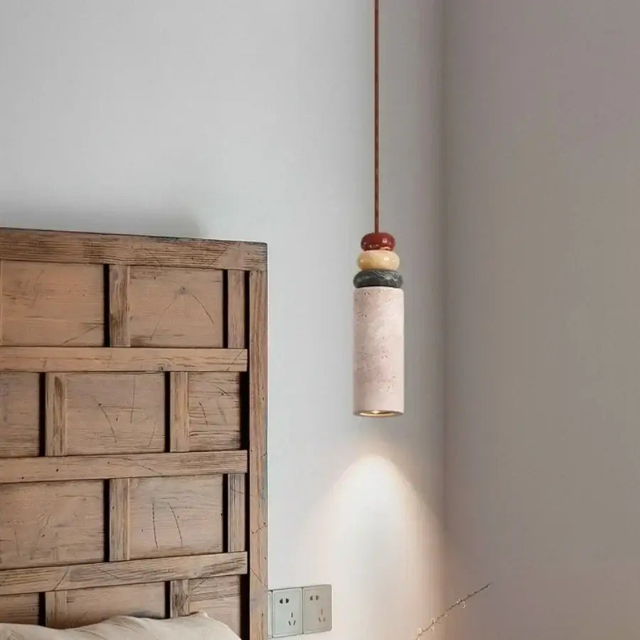 Modern colorful stone led pendant light dining room concrete cylinder