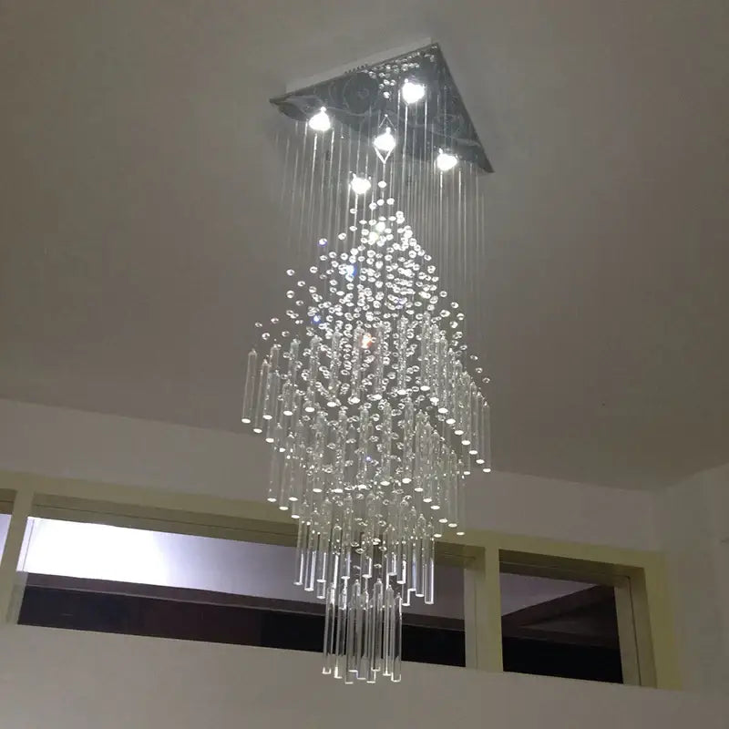 Modern columnar crystal chandelier white living room hanging lamp