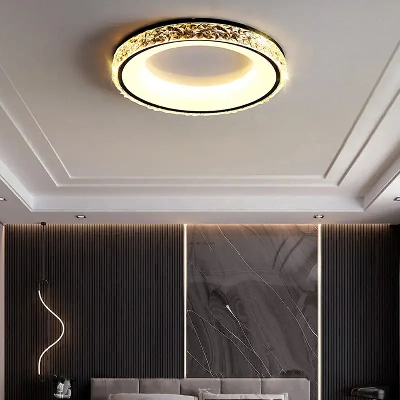 Modern concave round crystal ceiling light for living room