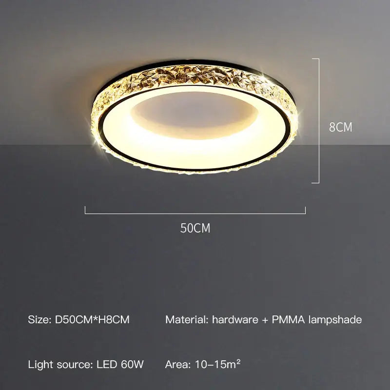 Modern concave round crystal ceiling light for living room