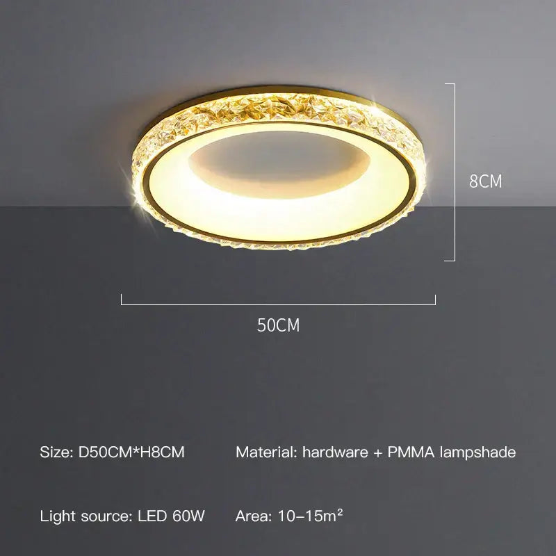 Modern concave round crystal ceiling light for living room