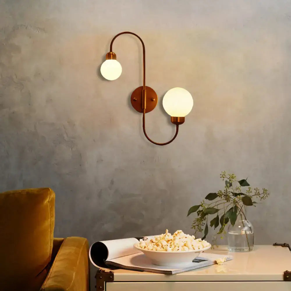 Modern copper and white glass spherical wall sconce living room light