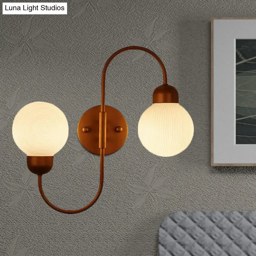 Modern copper and white glass spherical wall sconce living room light