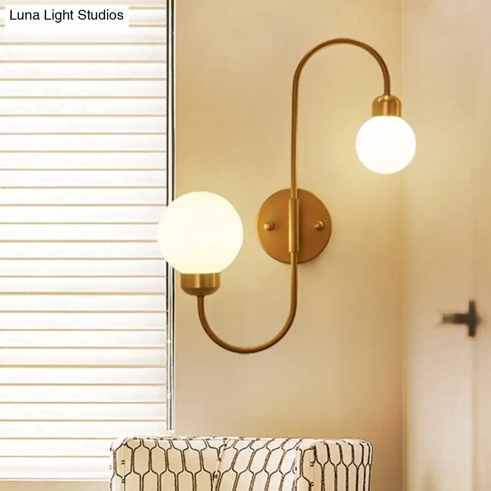 Modern copper and white glass spherical wall sconce living room light