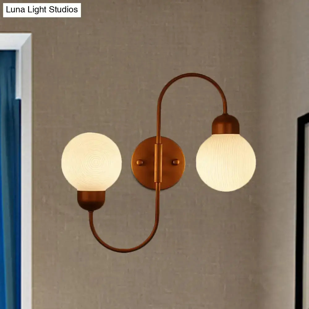 Modern copper and white glass spherical wall sconce living room light