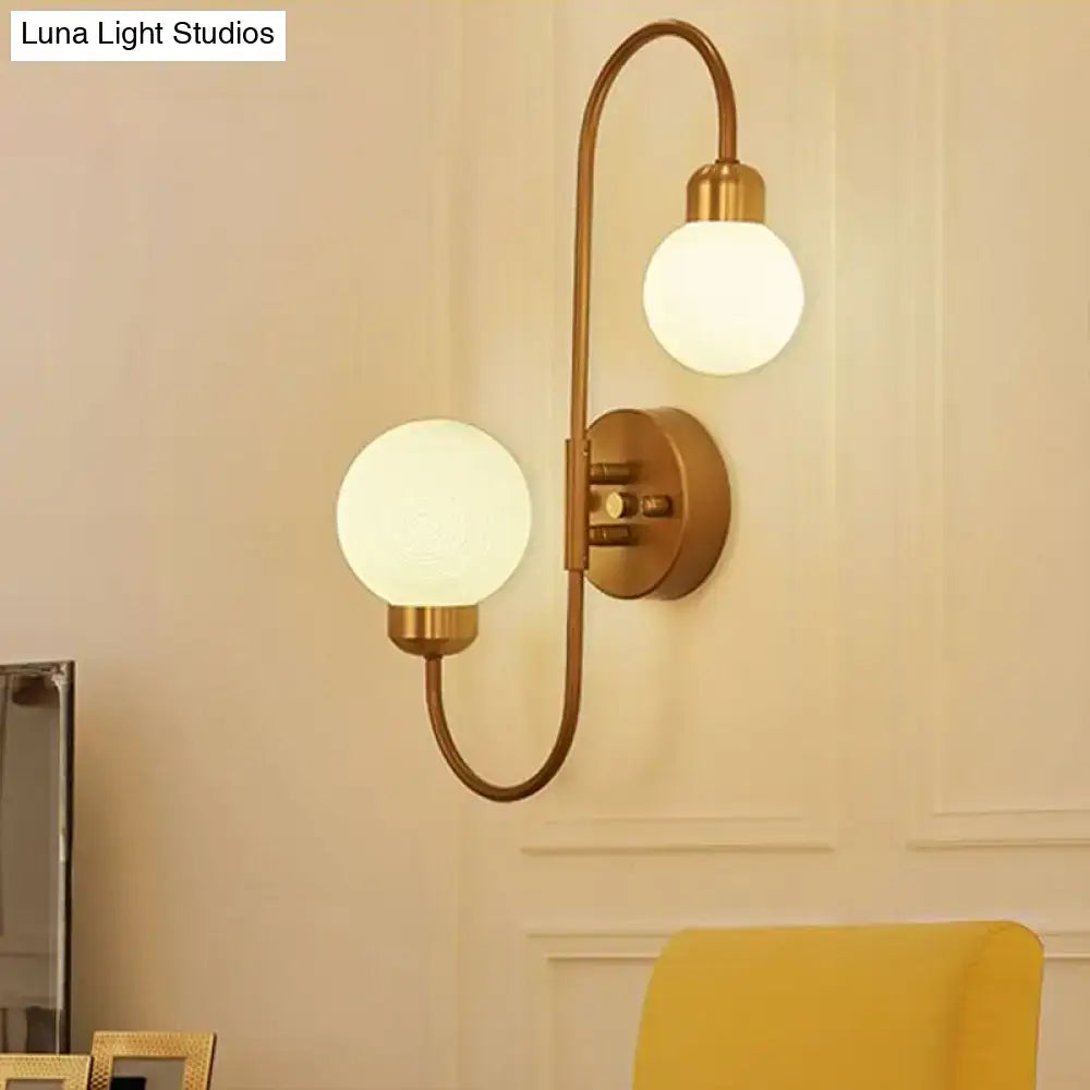Modern copper and white glass spherical wall sconce living room light