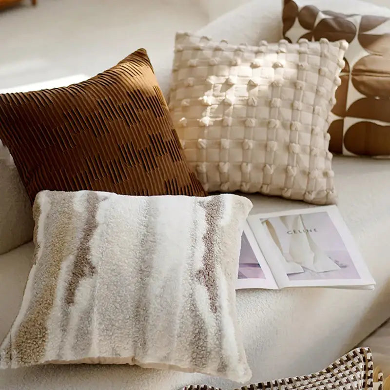 Modern cream brown coffee pillowcase living room textured cushion cover