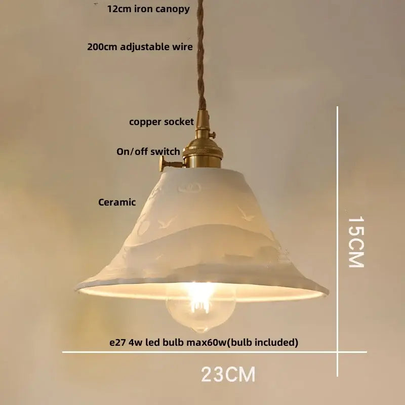 Modern cream ceramic led pendant light kitchen floral brass accent