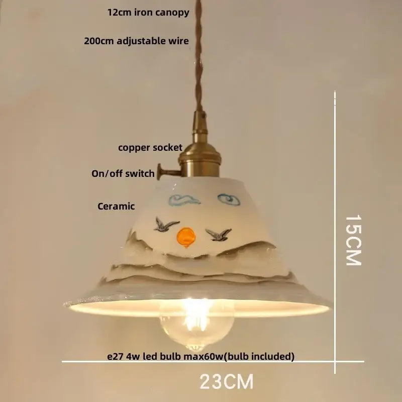 Modern cream ceramic led pendant light kitchen floral brass accent