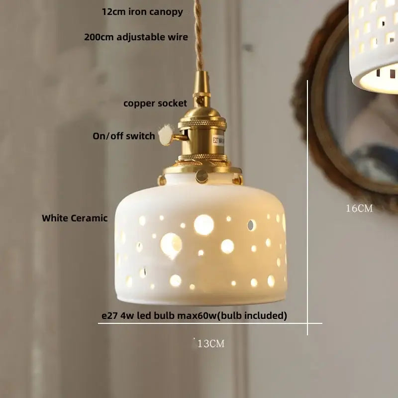 Modern cream ceramic led pendant light kitchen floral brass accent