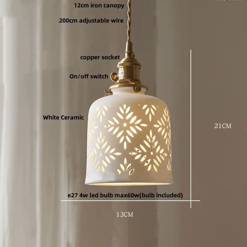 Modern cream ceramic led pendant light kitchen floral brass accent