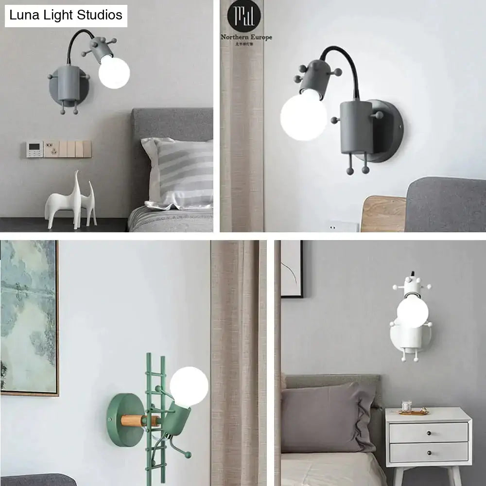 Modern creative minimalism metal robot ant wall sconce bedroom light