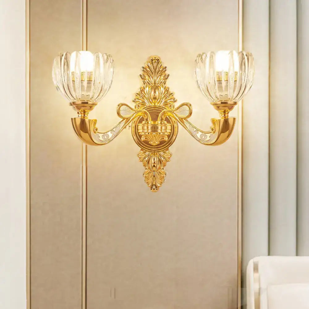 Modern crystal block gold wall lamp fixture bedroom sconce