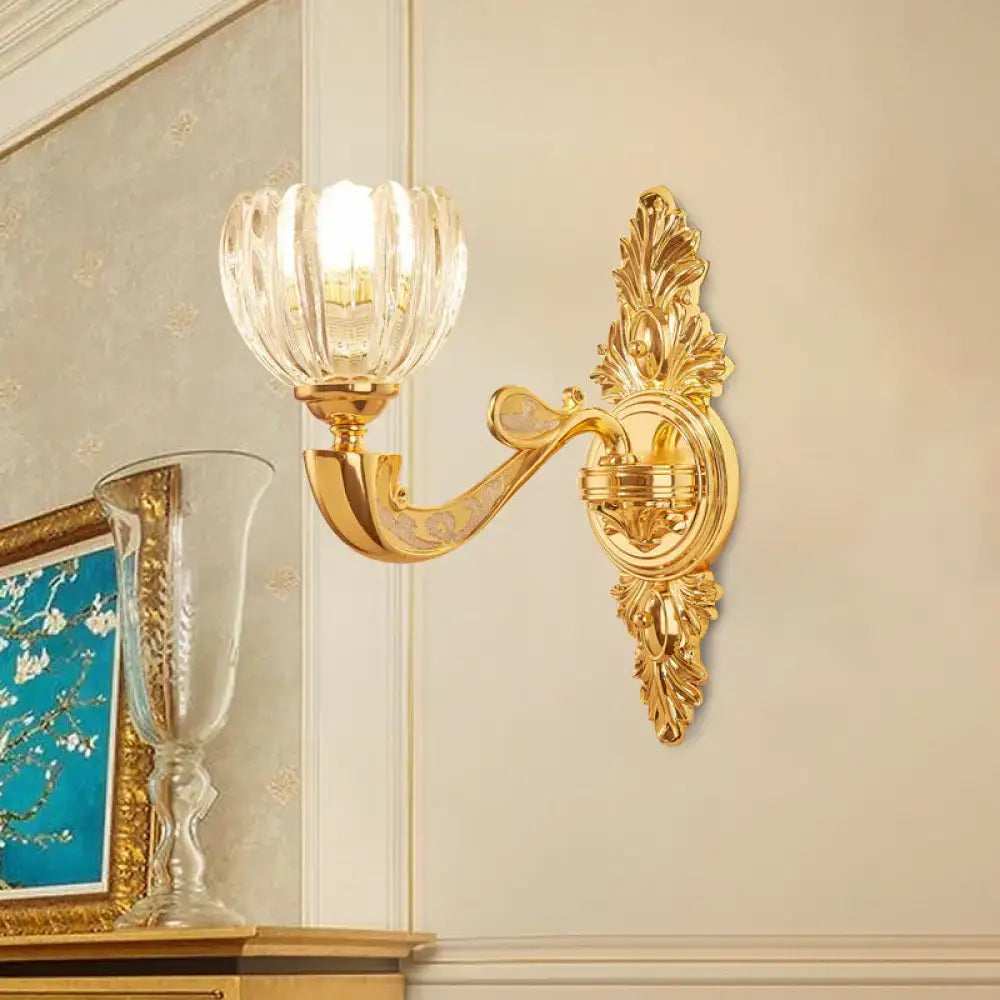 Modern crystal block gold wall lamp fixture bedroom sconce