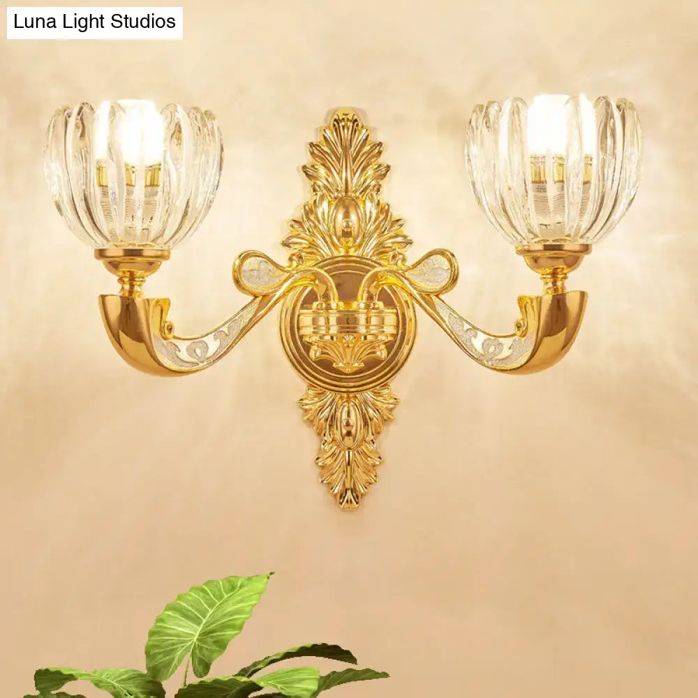 Modern crystal block gold wall lamp fixture bedroom sconce