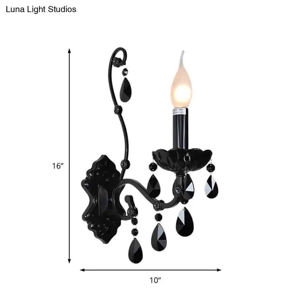 Modern crystal cone wall mount sconce in black for living room