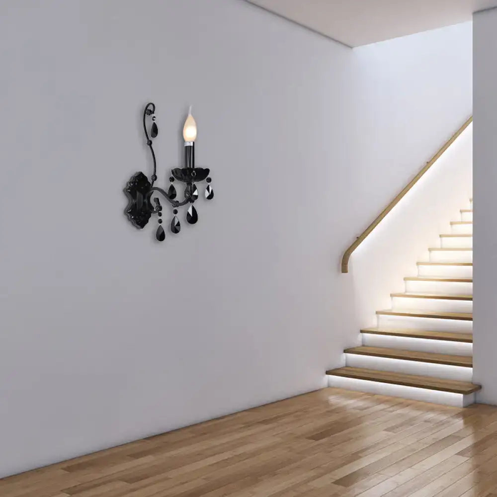 Modern crystal cone wall mount sconce in black for living room