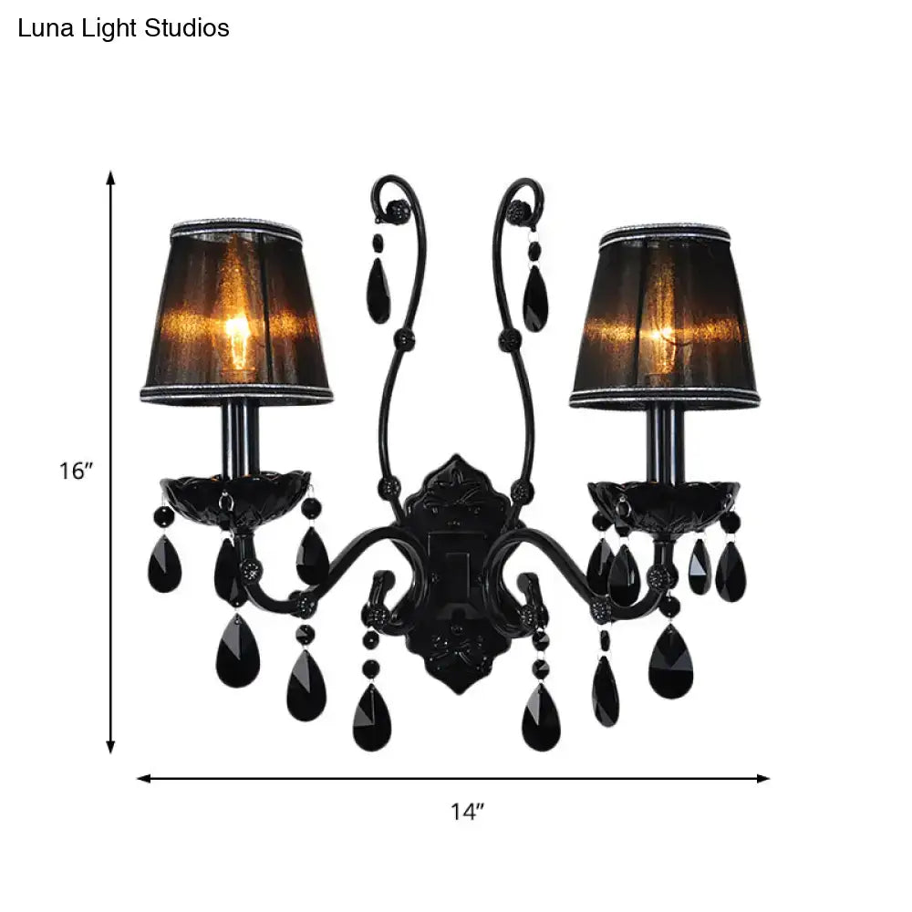 Modern crystal cone wall mount sconce in black for living room