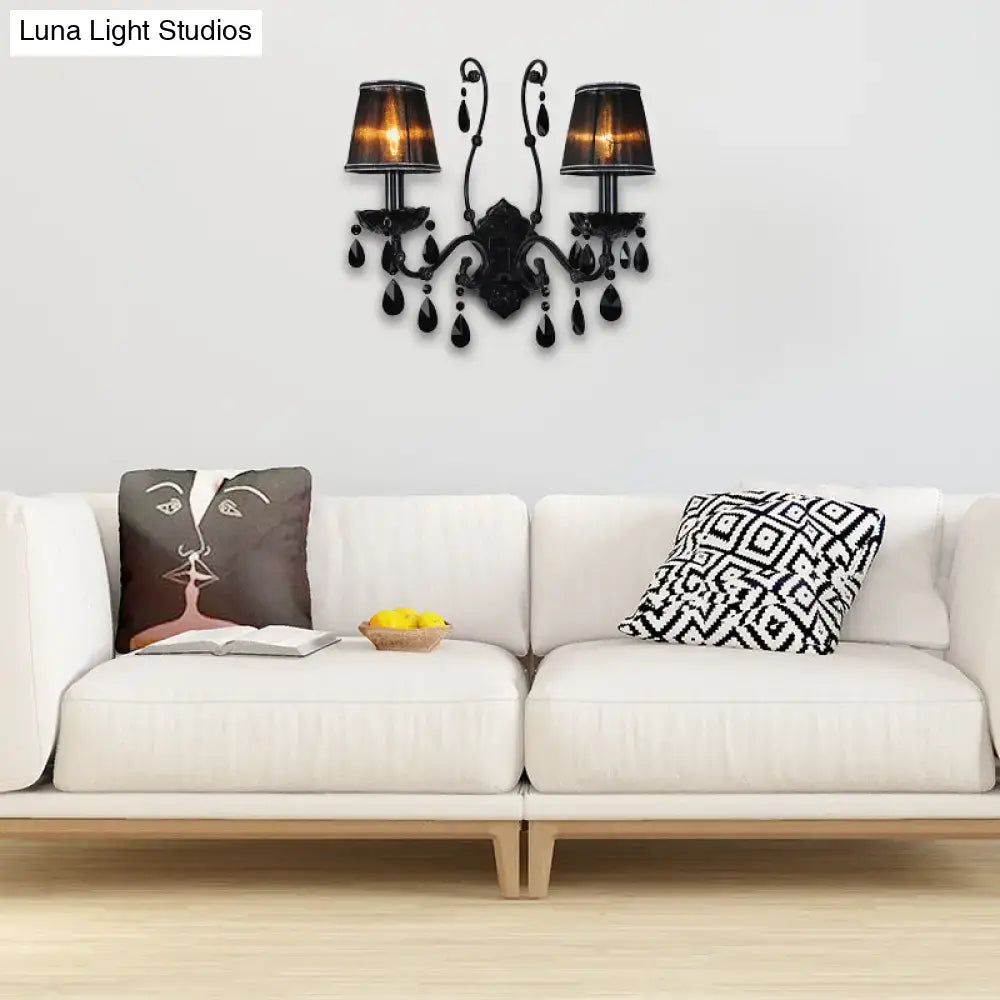 Modern crystal cone wall mount sconce in black for living room