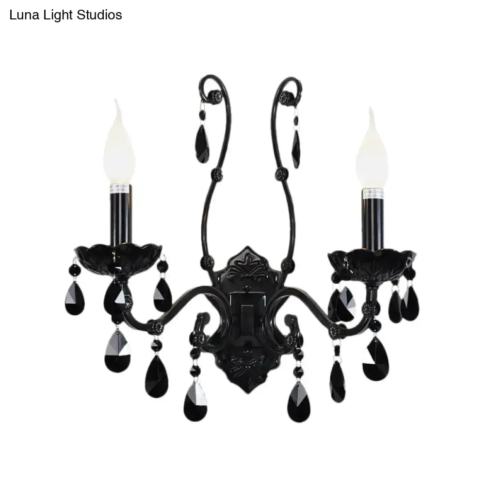 Modern crystal cone wall mount sconce in black for living room