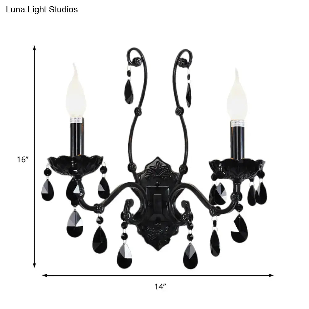 Modern crystal cone wall mount sconce in black for living room