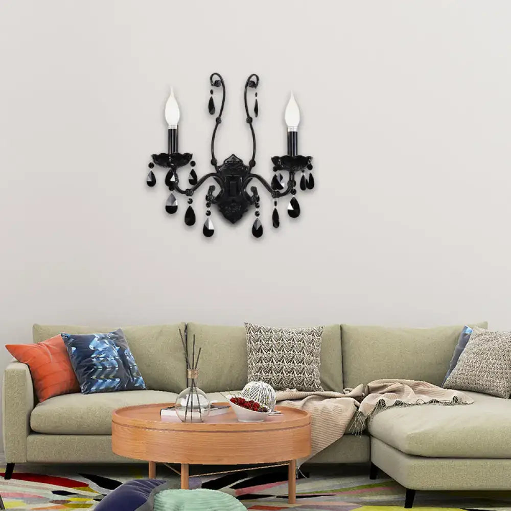 Modern crystal cone wall mount sconce in black for living room