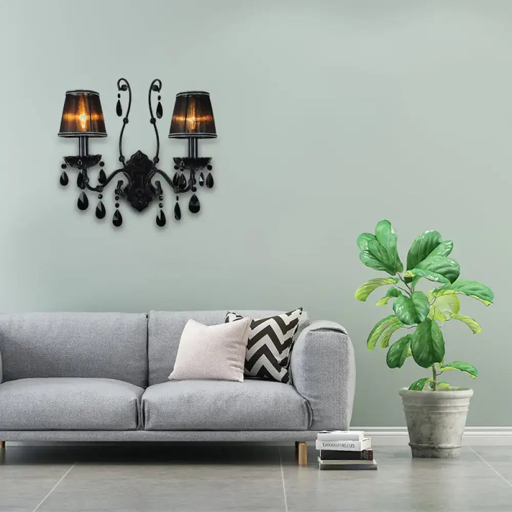 Modern crystal cone wall mount sconce in black for living room