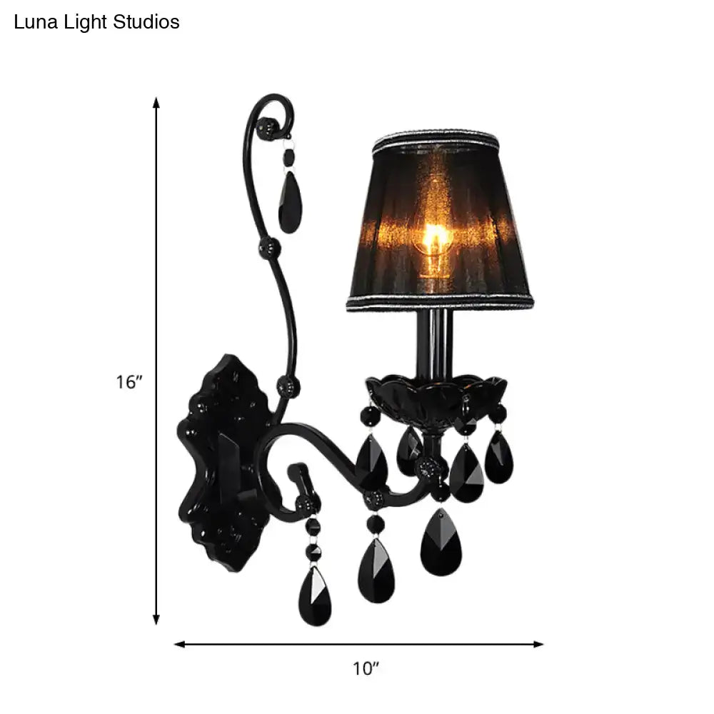 Modern crystal cone wall mount sconce in black for living room