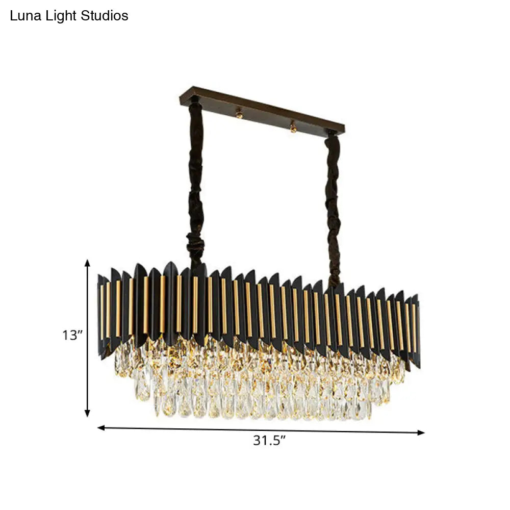 DecorBites™ Modern Crystal Rod Black-Gold Island Hanging Lamp with Layered Elliptical Shades - 8 Lights