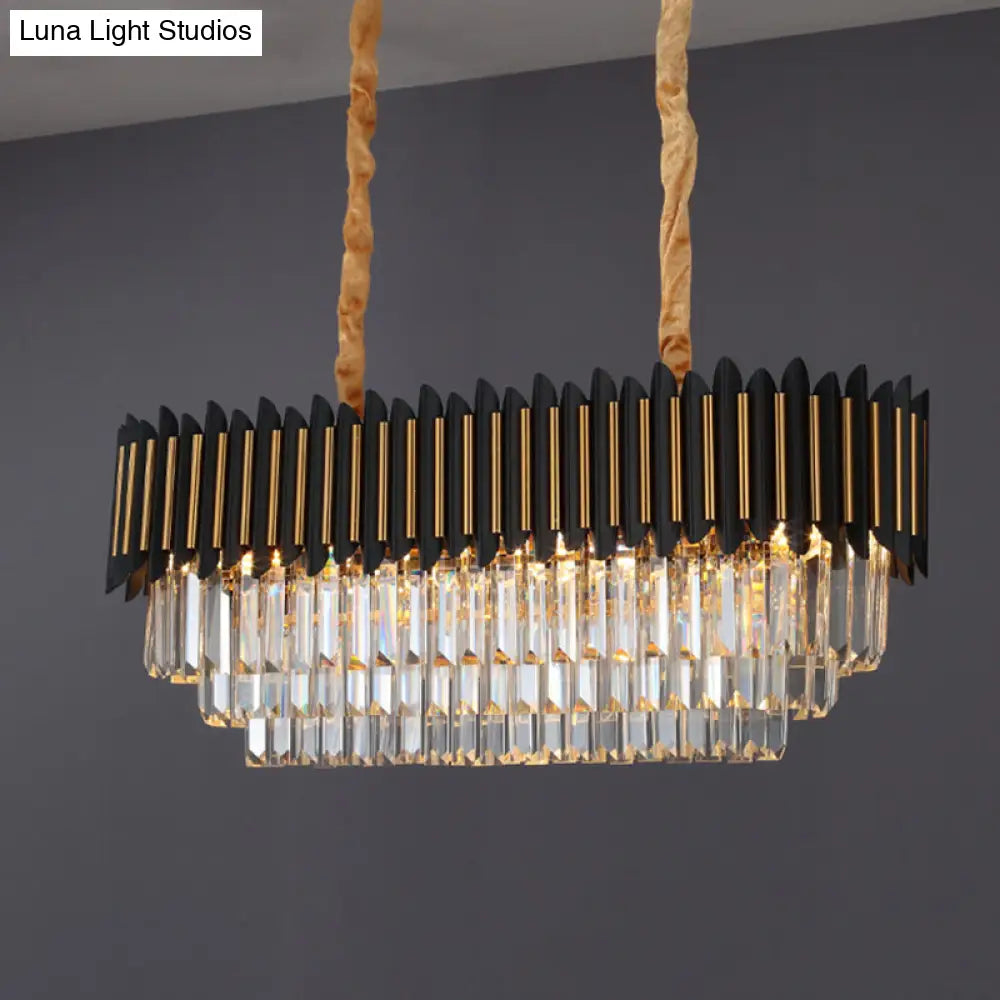 DecorBites™ Modern Crystal Rod Black-Gold Island Hanging Lamp with Layered Elliptical Shades - 8 Lights