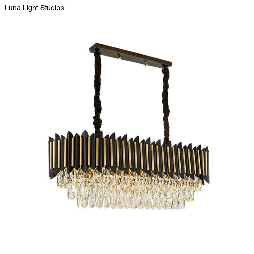 DecorBites™ Modern Crystal Rod Black-Gold Island Hanging Lamp with Layered Elliptical Shades - 8 Lights