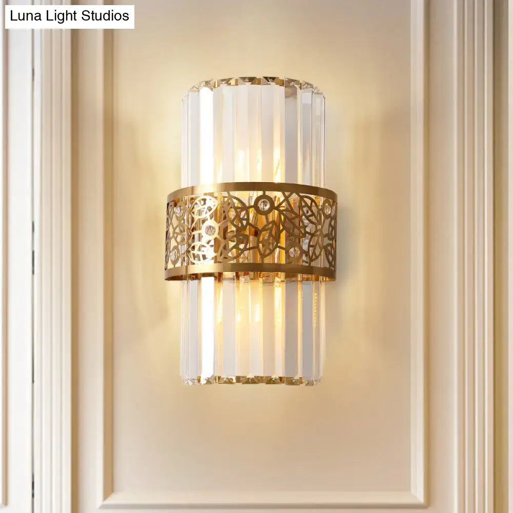 Modern crystal wall light with gold filigree band – study room sconce