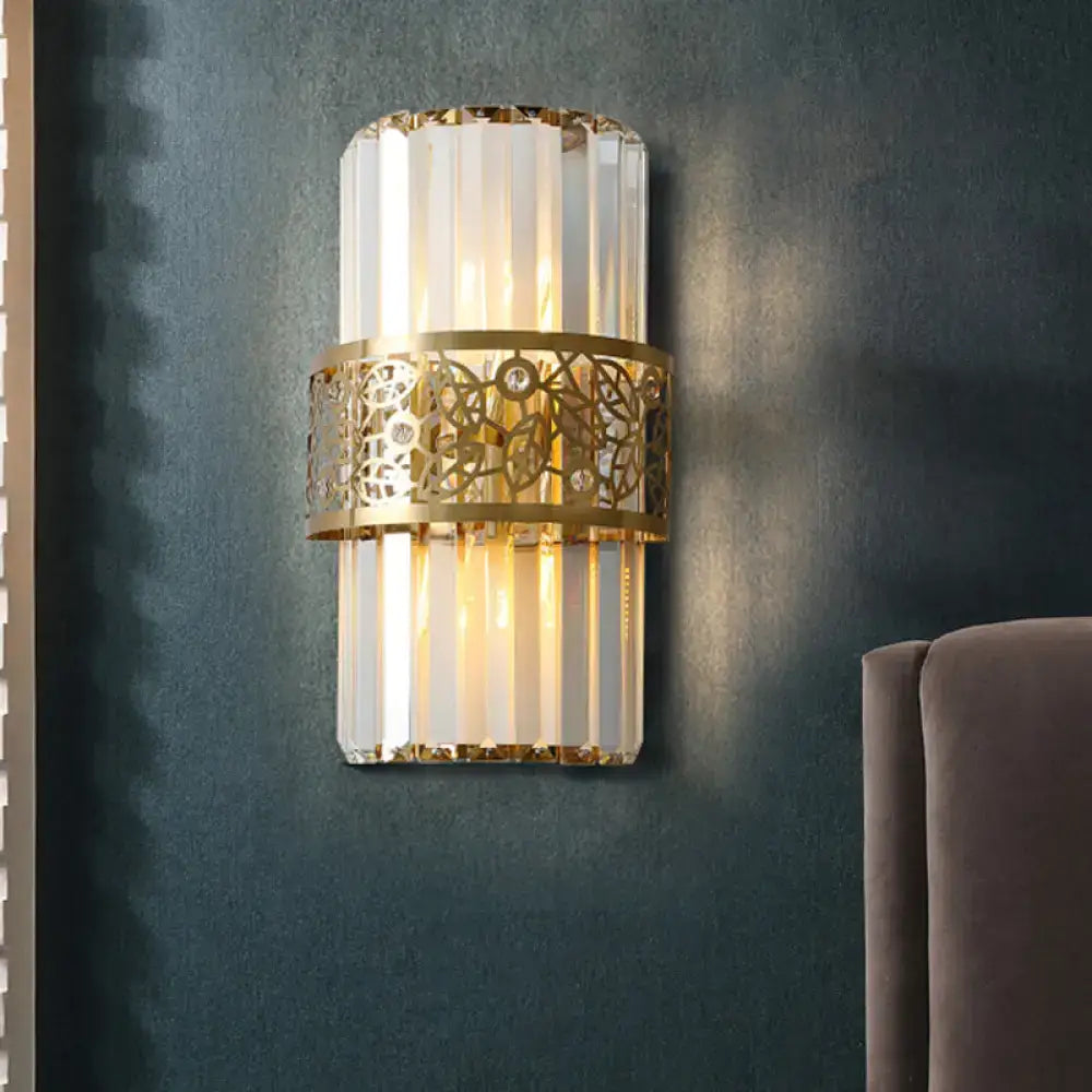 Modern crystal wall light with gold filigree band – study room sconce