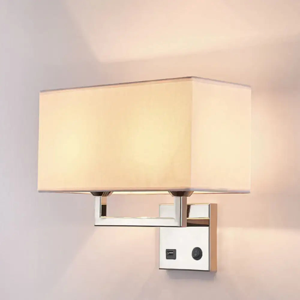 Modern cuboidal fabric wall light beige & white living room sconce