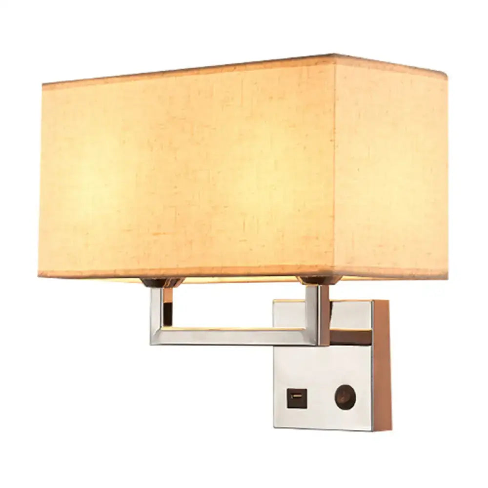 Modern cuboidal fabric wall light beige & white living room sconce