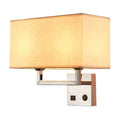 Modern cuboidal fabric wall light beige & white living room sconce