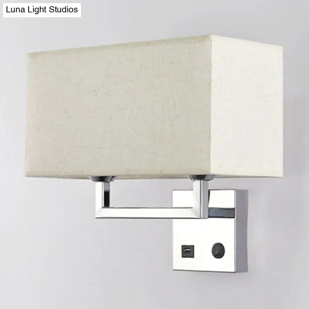 Modern cuboidal fabric wall light beige & white living room sconce